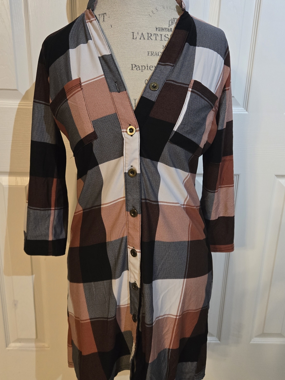 J for Justify Plaid Shirt Dress in Rust, Black & White